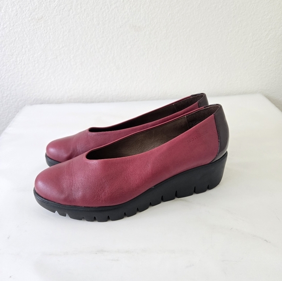 Wonders Fly Classic Leather Wedge Pumps Loafer Burgundy Size 39 Or US 9 - Picture 3 of 16